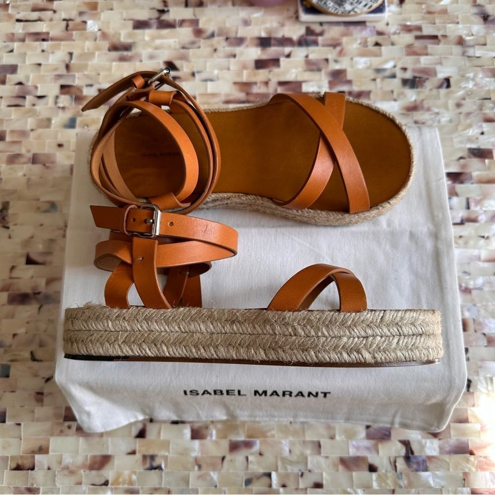 NWB Isabel Marant Melyz Leather Platform Espadrilles Tan EU 37 - Picture 5 of 10